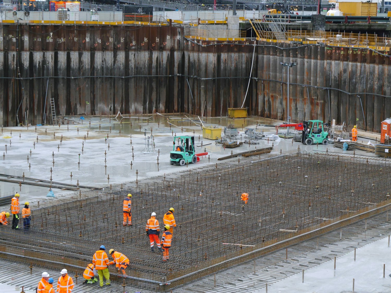 Workers on a reinforced slab